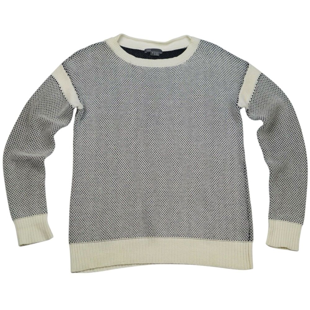 Vince Cotton Knit Boatneck Sweater Long Sleeve Neutral Size Small